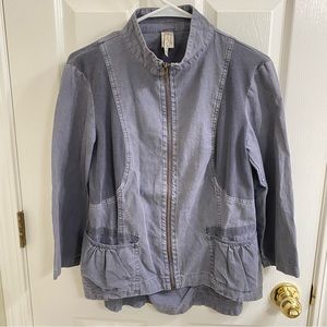 XCVI blazer jacket linen zip up ruched size Medium